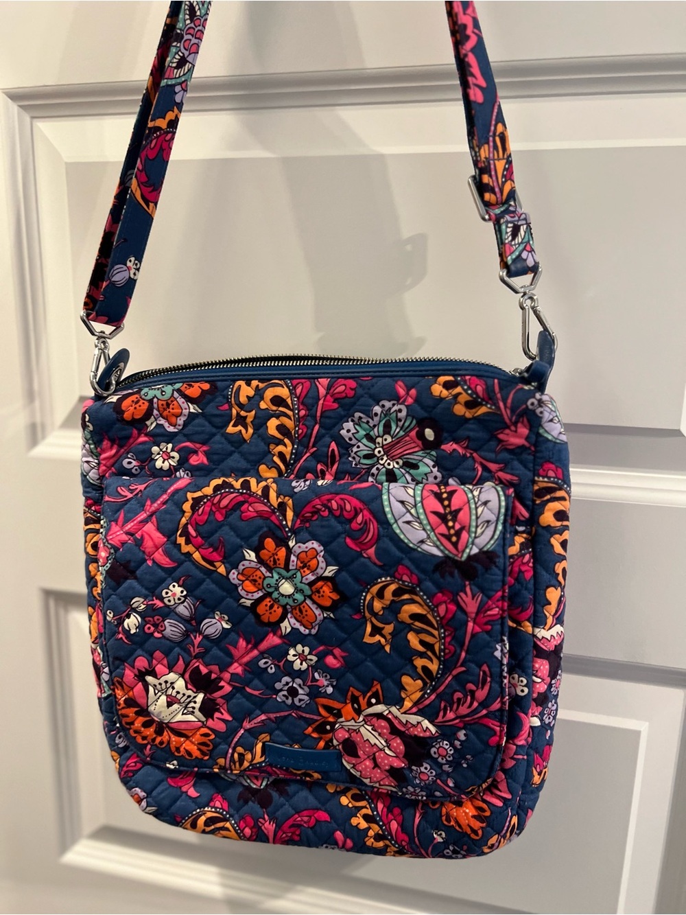 Vera Bradley Navy Quilted Floral Crossbody with Pink & Orange Accents